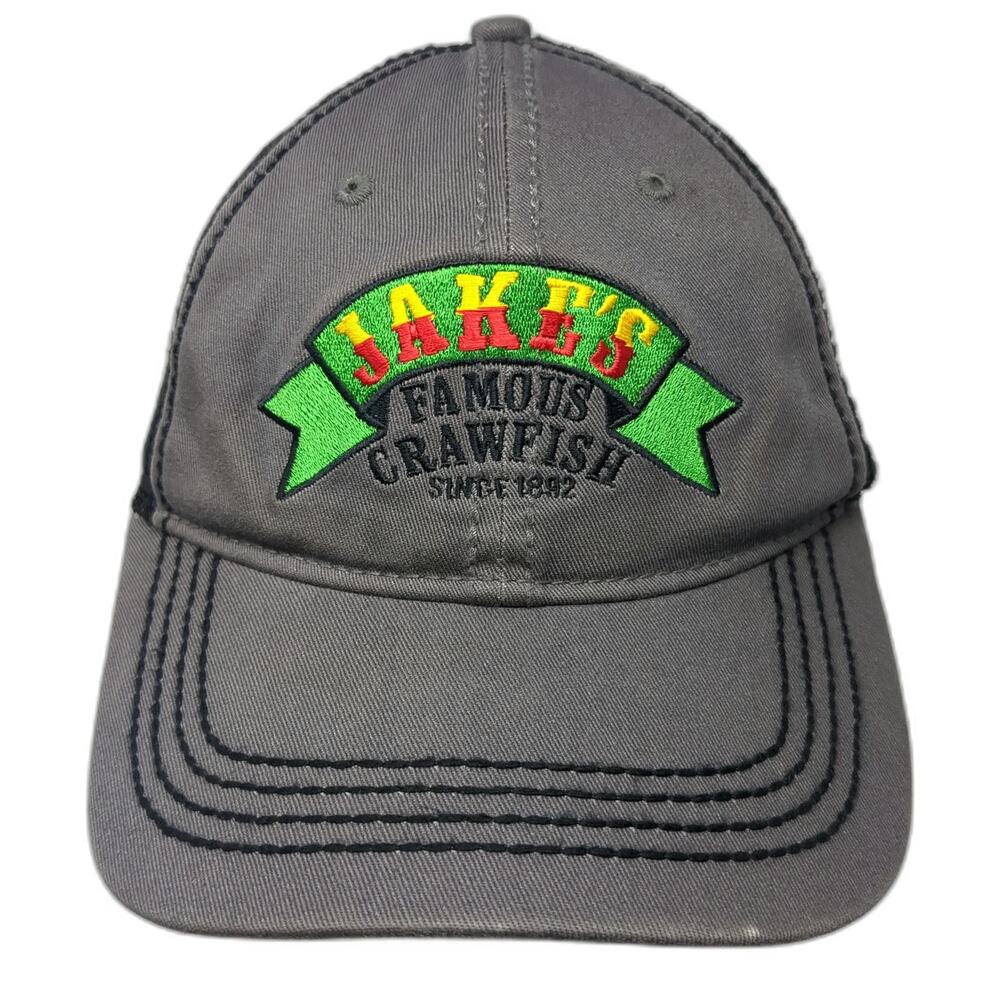 Perrin Trucker Hat Gray Black One Size Jake's Famous Crawfish Mesh Back Snapback